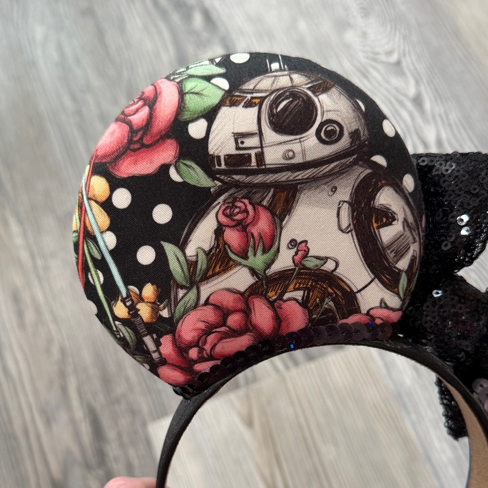 Floral Star Wars Sequin Bow Minnie Ears Headband - Picture 6 of 7